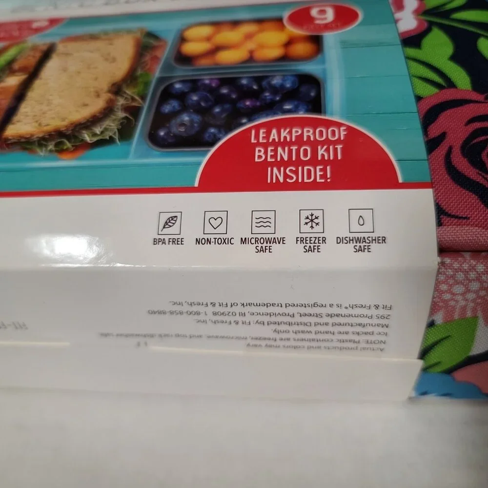 Fit & Fresh Bento Lunch Set 9 Pc Floral w 2 Ice Packs Insulated Zip Bag NEW